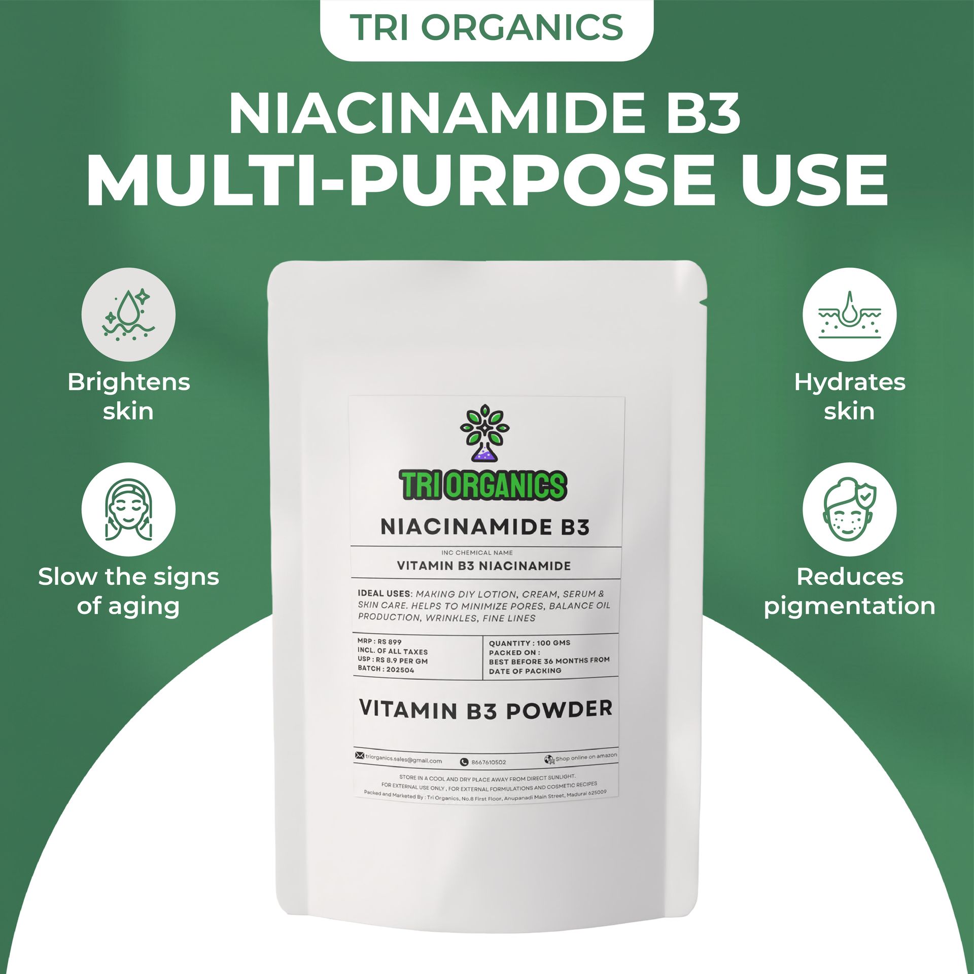 Niacinamide Powder (Vitamin B3) | Cosmetic Grade, Water Soluble | For DIY Skincare, Serums & Creams | Helps Reduce Dark Spots, Oil & Pores