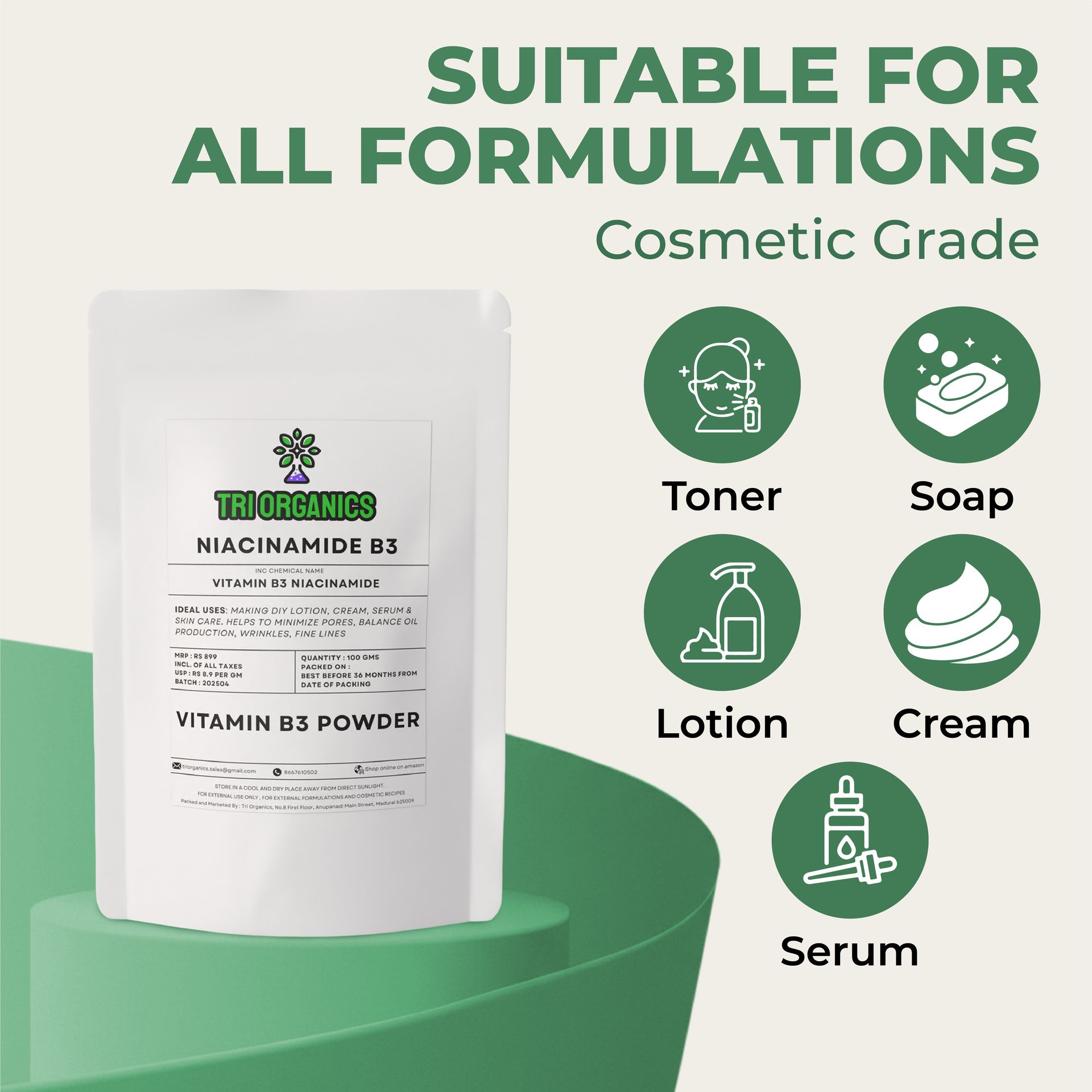 Niacinamide Powder (Vitamin B3) | Cosmetic Grade, Water Soluble | For DIY Skincare, Serums & Creams | Helps Reduce Dark Spots, Oil & Pores
