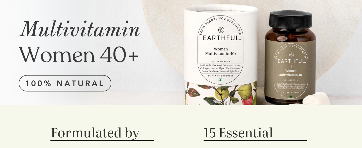Earthful Multivitamin for Women 40+, 50+, Nearing Menopause | Improved Immunity, Hormonal Health, Skin, Hair & Bone Health | Plant Based with 12 Vital Vitamins, Herbs | 60 Capsules