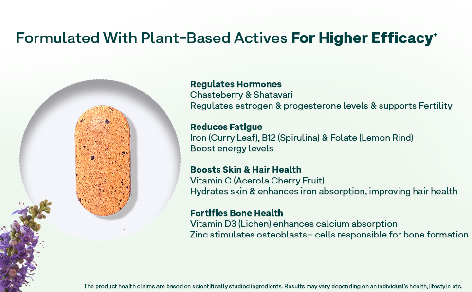 OZiva Plant Based Multivitamins for Women 35+| For Hormonal Health, Skin & Hair, Bone Health| With Chasteberry, Vitamin E & D3, 50 Vegetarian Tablets
