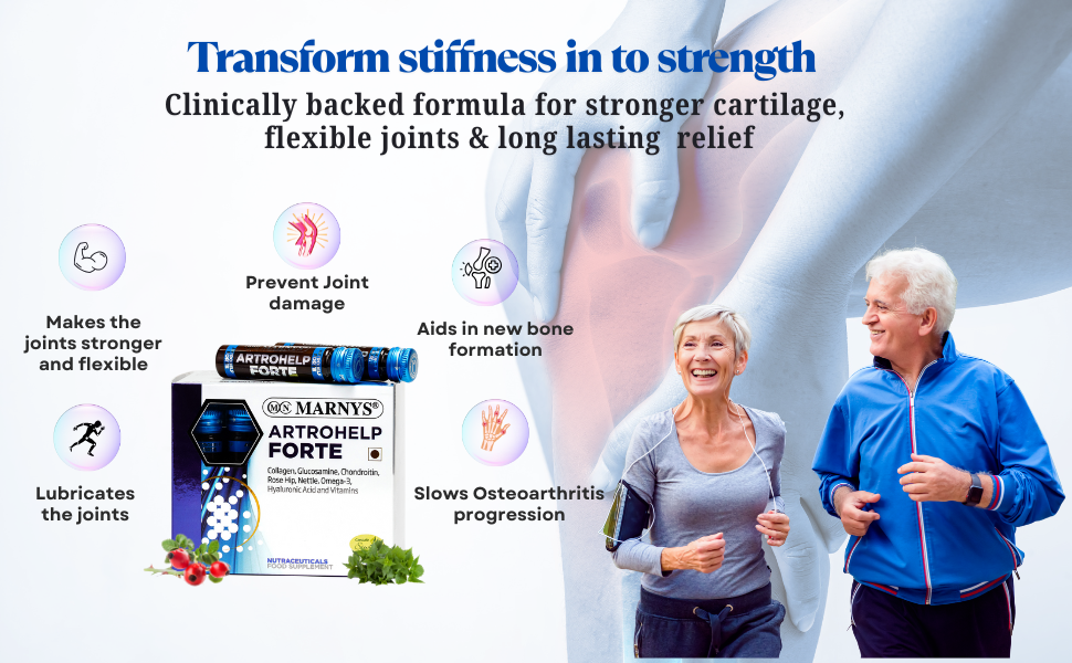 Marnys Artrohelp Forte | 7-in-1 Joint Support & Mobility Formula | Collagen, Glucosamine, Chondroitin, Hyaluronic Acid, Omega-3, Rosehip & Nettle | Supports Cartilage, bone & Flexibility | 20 Ready-to-Drink Vials