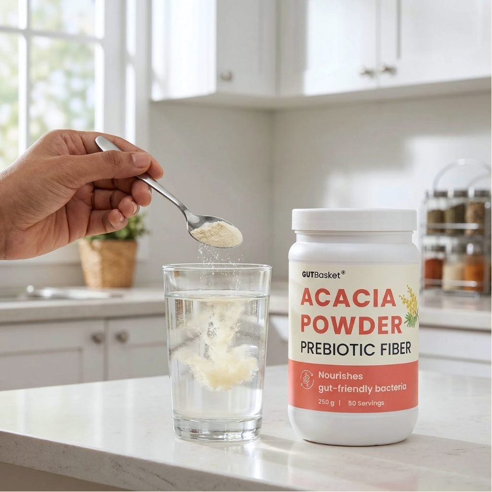 Gutbasket Acacia Powder Prebiotic (250g) - Prebiotic Fiber Supplement for Digestive Health & Gut Wellness - Vegan, Gluten-Free, Non-GMO - Nourishes Gut Microbiome, Easy on Your Gut