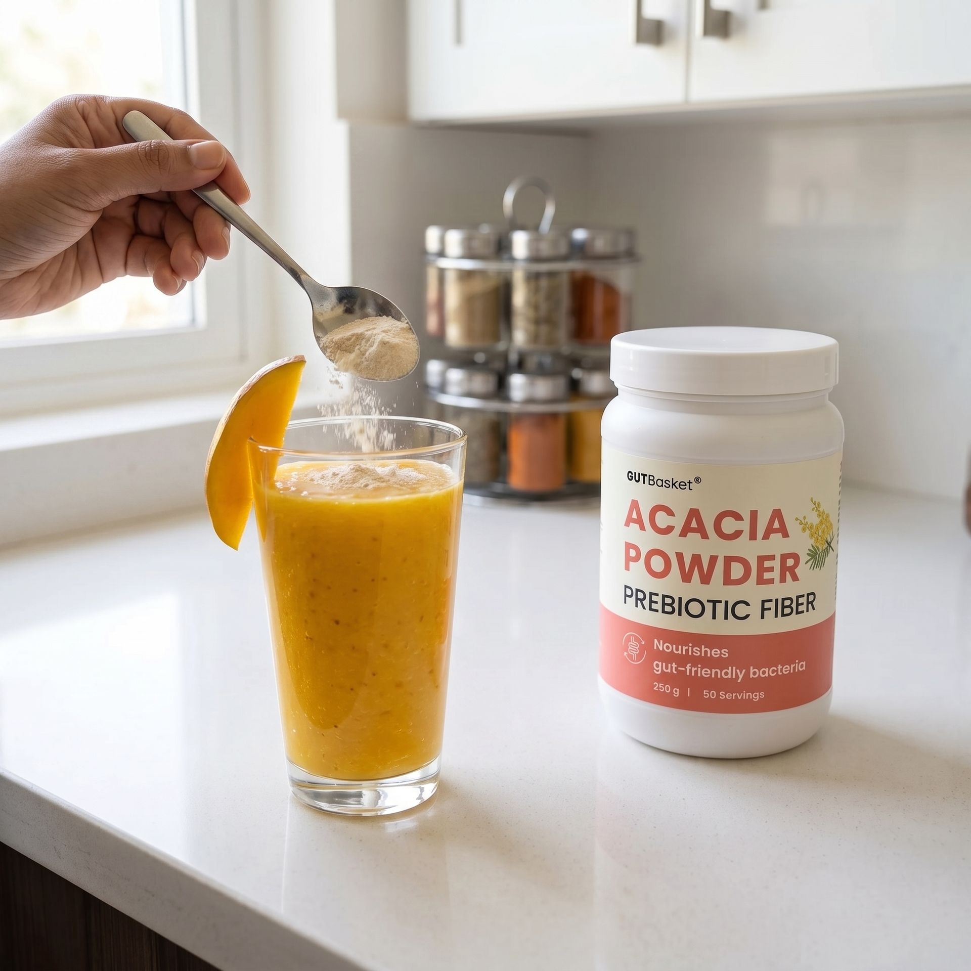 Gutbasket Acacia Powder Prebiotic (250g) - Prebiotic Fiber Supplement for Digestive Health & Gut Wellness - Vegan, Gluten-Free, Non-GMO - Nourishes Gut Microbiome, Easy on Your Gut