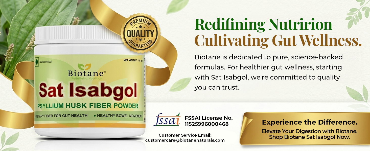 Biotane Naturals Sat Isabgol 180g | 100% Natural Psyllium Husk Powder | High Fiber Digestive Support | Helps Relieve Constipation & Improve Gut Health | Plant-Based Dietary Fiber Supplement