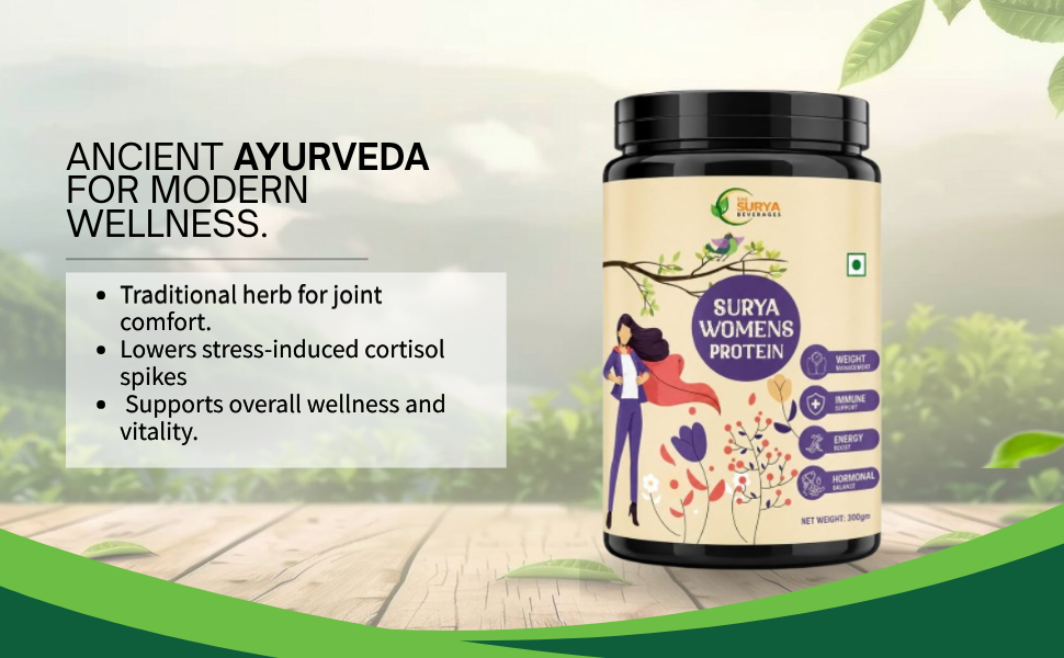 Surya Women's Ayurvedic Plant Protein Powder, Sweet & Creamy Flavour, with Shatavari and Ashwagandha, 300gm, for Hormonal Balance, Skin, Hair and Nail Health