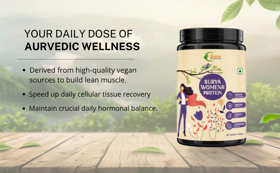 Surya Women's Ayurvedic Plant Protein Powder, Sweet & Creamy Flavour, with Shatavari and Ashwagandha, 300gm, for Hormonal Balance, Skin, Hair and Nail Health