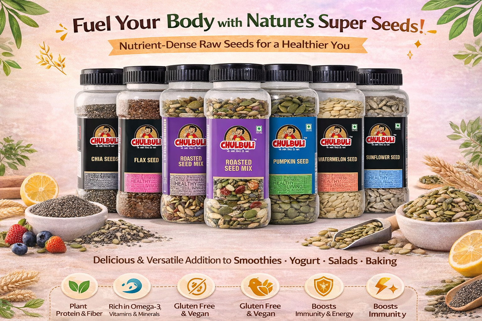 PP Chulbuli Healthy Combo | Flax Seeds Mix Seeds Sunflower Seeds Pumpkin Seeds Treasure Mix | Smoothies Salads Breakfast Bowls Daily Nutrition Ingredient | Gym Diet Meal Use | 200g Each - 1kg