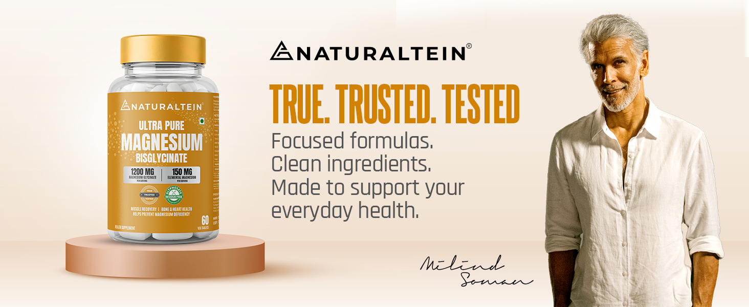 Naturaltein Magnesium Glycinate 1200mg (150mg Elemental) | Chelated High Absorption Magnesium Supports Sleep Quality & Muscle Relaxation | Glyphosate Tested | 120 Tablets