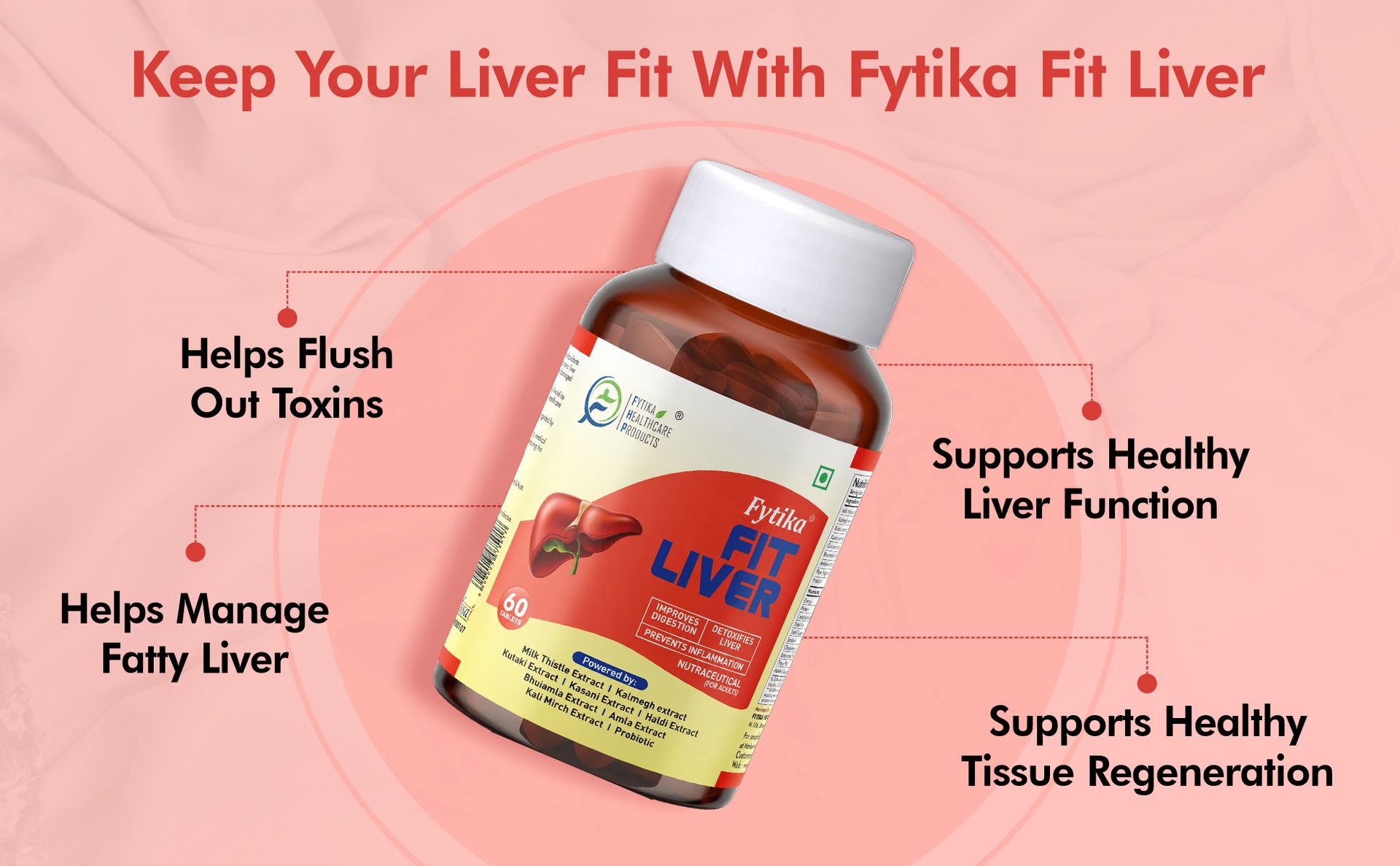 Fytika Fit Liver Detox Tablets | Milk Thistle, Kalmegh, Kutaki, Curcumin, Bhumi Amla & Probiotics | 60 Tablets