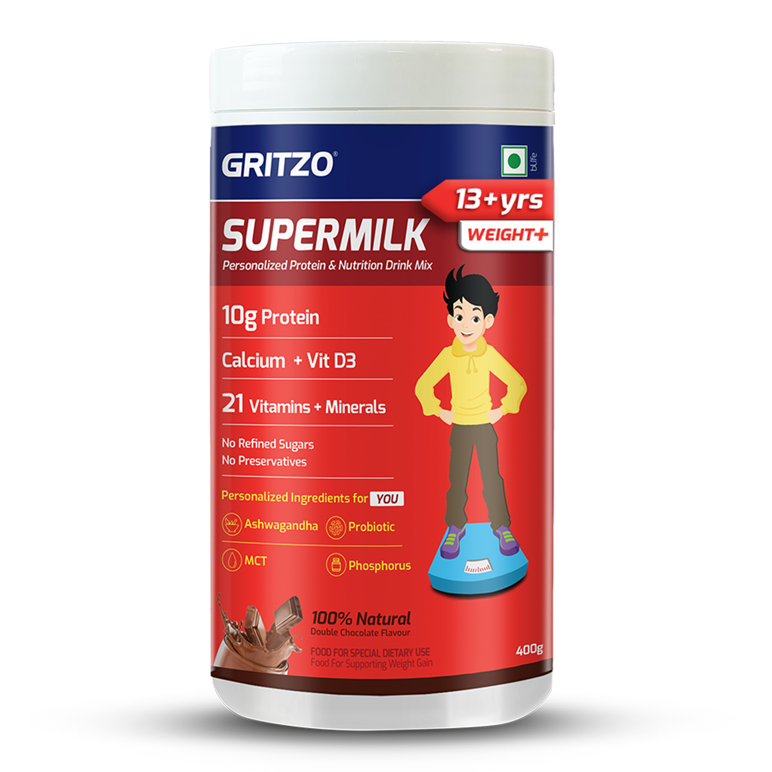 Gritzo SuperMilk Weight+ (13+ Boy), Double Chocolate, 400g