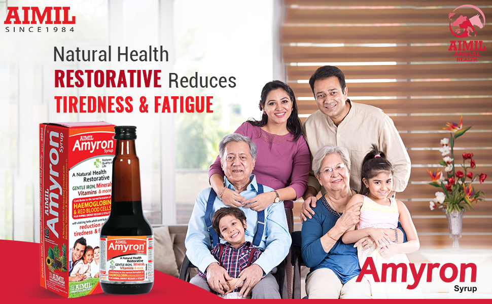 AIMIL Amyron Syrup – 200ml | Ayurvedic Iron Supplement for Men & Women | Enriched with Vitamins & Mineral Rich Herbs to Improve Hemoglobin Levels, Boost Platelets, and Reduce Tiredness & Fatigue (Pack of 1)