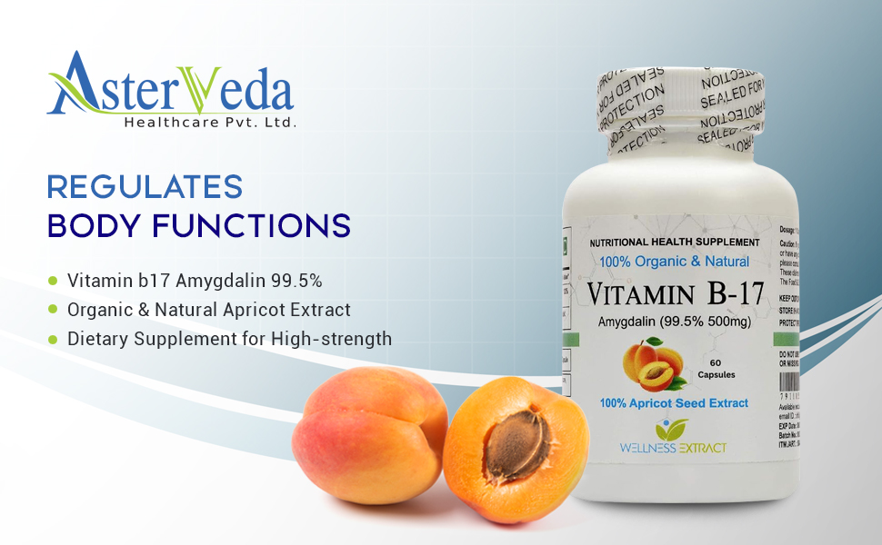 Asterveda Vitamin B17 Amygdalin Capsules, 99.5% Amygdalin from Apricot Kernel Extract, Vegetarian Formula, 60 Capsules