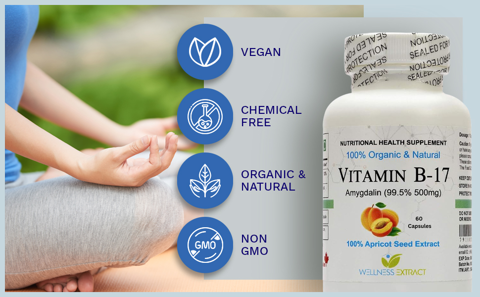 Asterveda Vitamin B17 Amygdalin Capsules, 99.5% Amygdalin from Apricot Kernel Extract, Vegetarian Formula, 60 Capsules