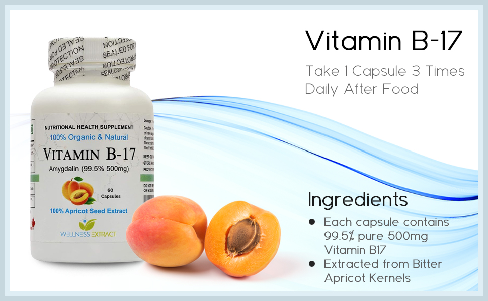 Asterveda Vitamin B17 Amygdalin Capsules, 99.5% Amygdalin from Apricot Kernel Extract, Vegetarian Formula, 60 Capsules