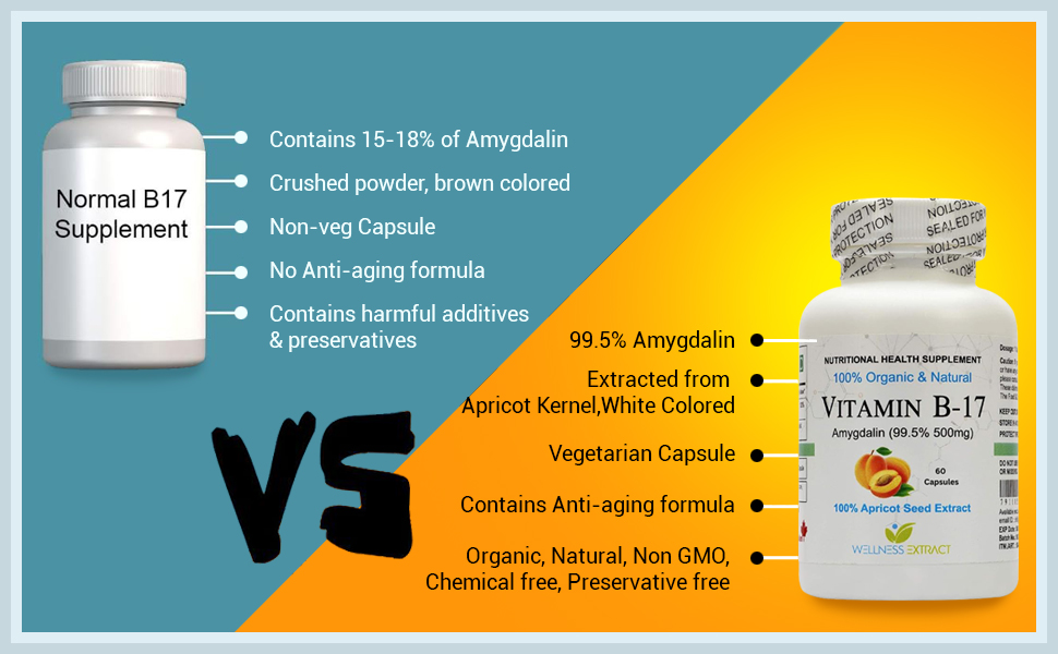Asterveda Vitamin B17 Amygdalin Capsules, 99.5% Amygdalin from Apricot Kernel Extract, Vegetarian Formula, 60 Capsules