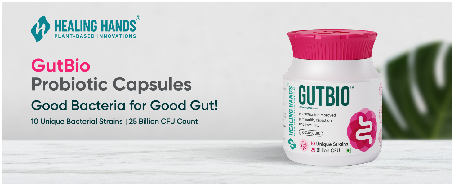 Healing Hands GutBio Probiotics| 25 Billion CFU 10 Unique Strains| Supports Gut Health, Digestion & Immunity| Clinically Proven Probiotic Supplement for Men & Women