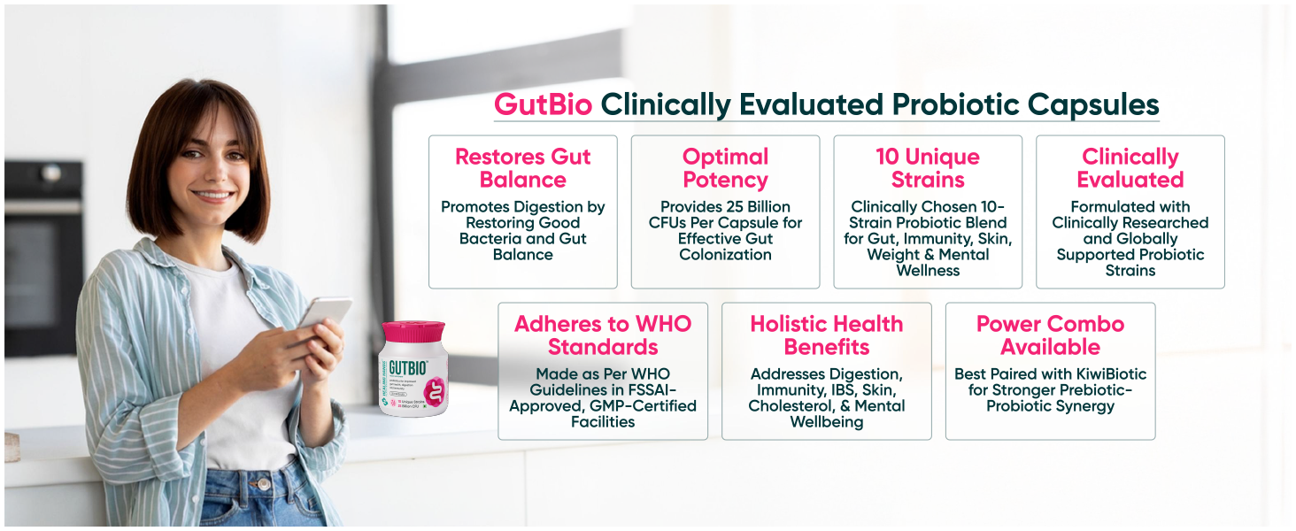 Healing Hands GutBio Probiotics| 25 Billion CFU 10 Unique Strains| Supports Gut Health, Digestion & Immunity| Clinically Proven Probiotic Supplement for Men & Women