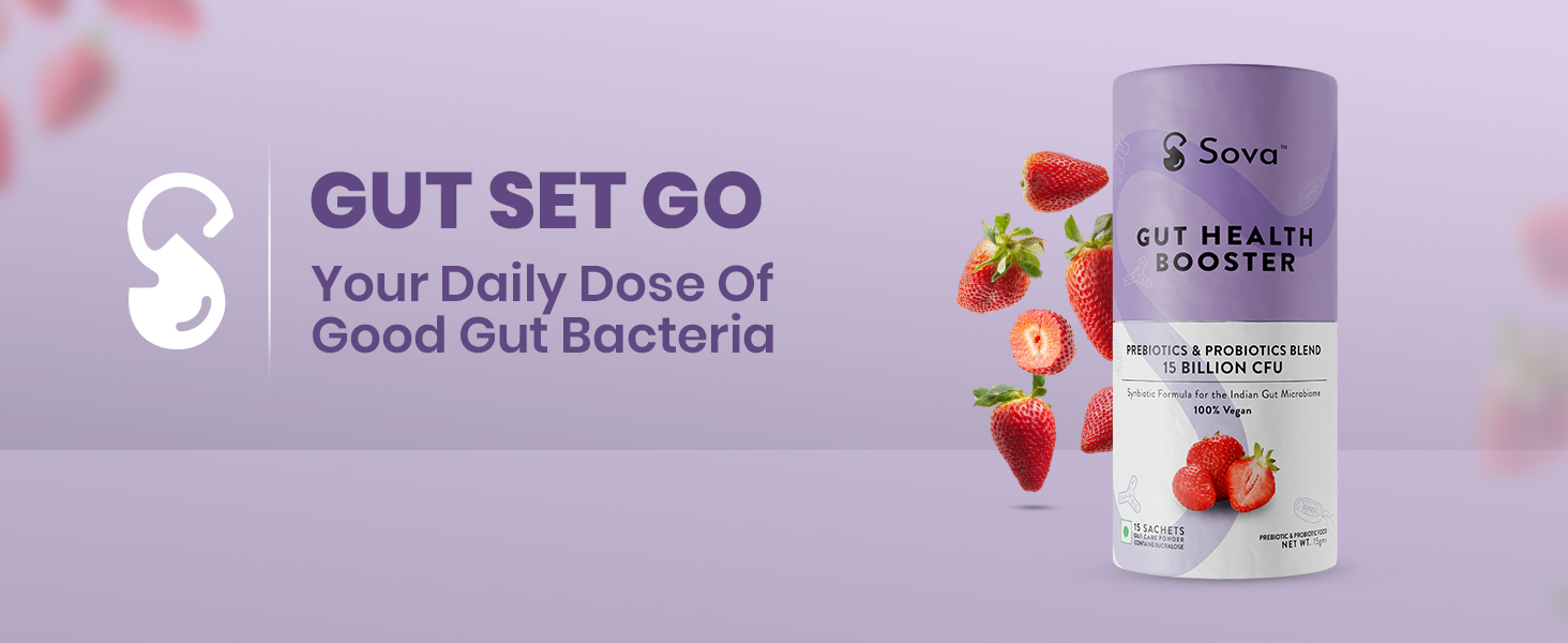 Sova Gut Health Probiotics for Gut Detox Microbiome Balance, Better Immunity, Digestion & Nutrition Absorption | No Added Sugar | 15 Billion CFUs | 15 Vegan Sachets For Men and Women | Gut Set Go