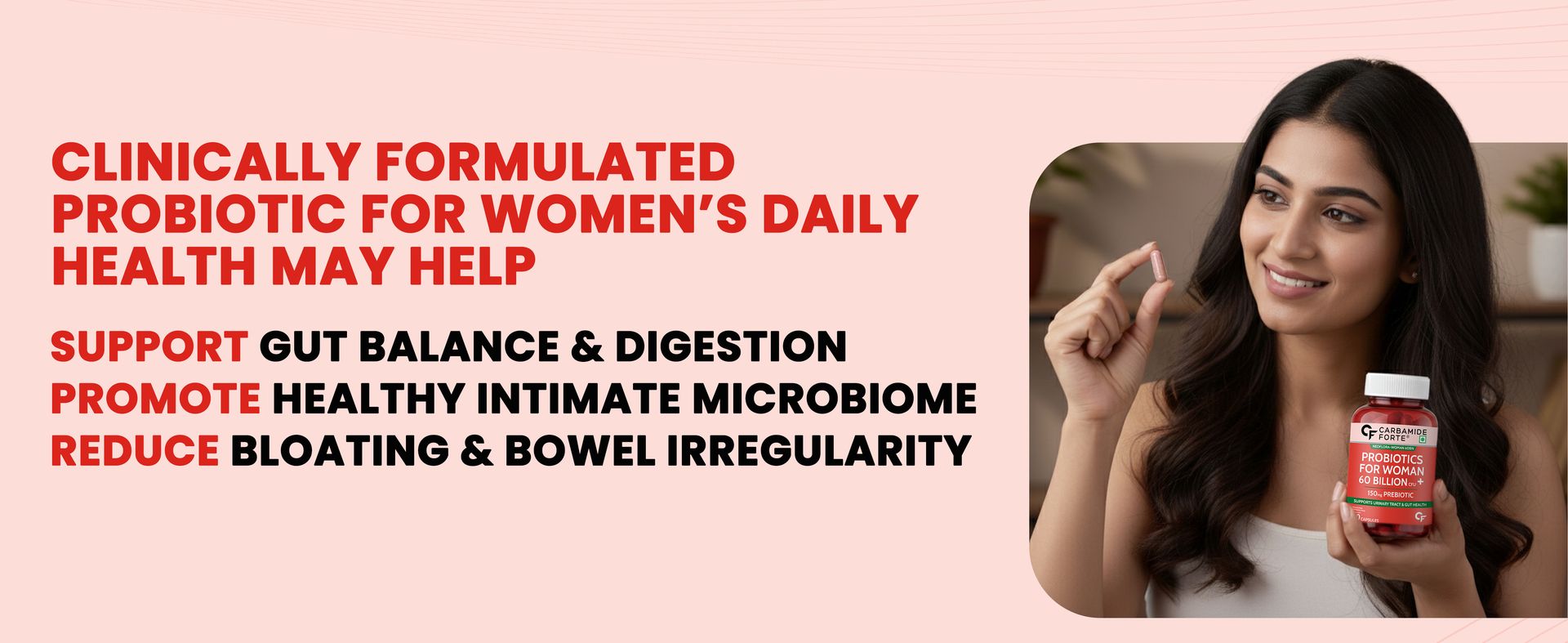 Carbamide Forte Women’s Probiotics Supplement 60 Billion CFU | Vaginal Probiotics & Gut Health Supplements with Cranberry Extract | 60 Veg Capsules (Pack of 3)