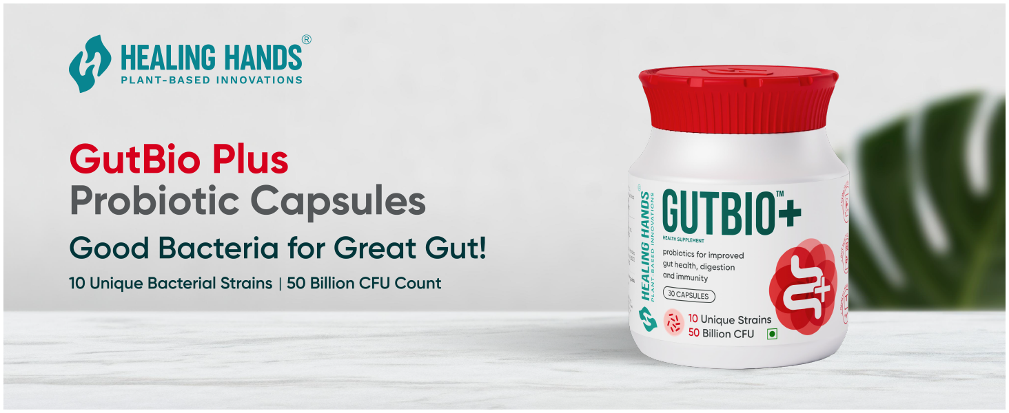 Healing Hands GutBio Plus Probiotics| 50 Billion CFU 10 Unique Strains| Supports Gut Health, Digestion & Immunity| Clinically Proven Probiotic Supplement for Men & Women