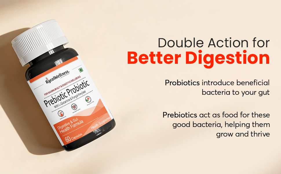 Pre & Probiotics for Gut, Digestion Health & Bowel | With CFU & 200mg Prebiotics | Gives Relief from Bloating, Acidity, Constipation & Gas | Improves Digestion 60 Capsules (Pack of 1)