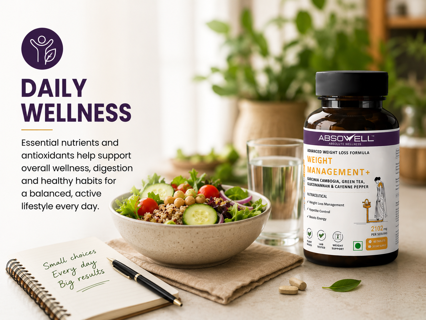 Weight Management Tablets [60 Capsules] – Garcinia Cambogia, Glucomannan & Plant-Based Ingredients | Supports Appetite Control, Metabolism & Healthy Weight Management | Herbal Dietary Supplement