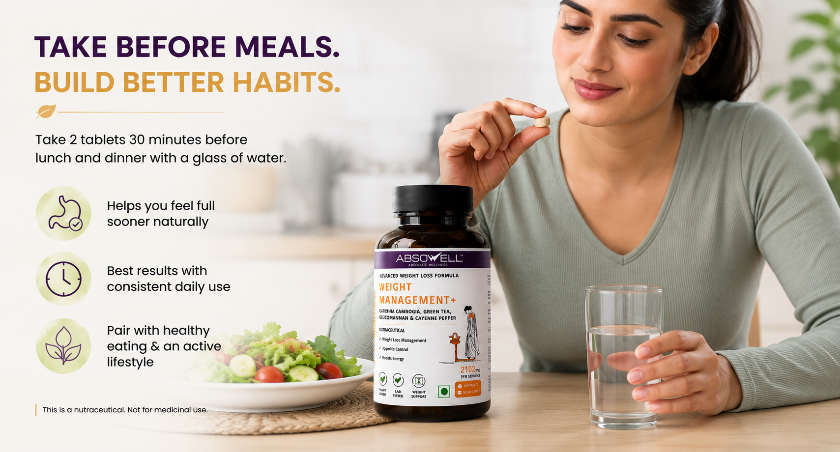 Weight Management Tablets [60 Capsules] – Garcinia Cambogia, Glucomannan & Plant-Based Ingredients | Supports Appetite Control, Metabolism & Healthy Weight Management | Herbal Dietary Supplement