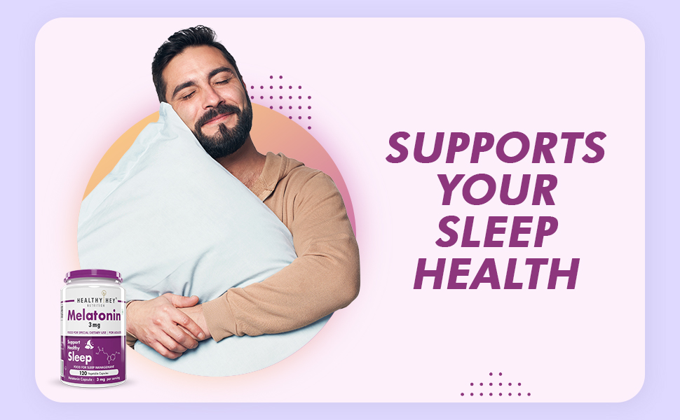 HealthyHey Nutrition Melatonin 3mg, Pack of 120 vegetable capsules - Promotes Sleep and Relaxation