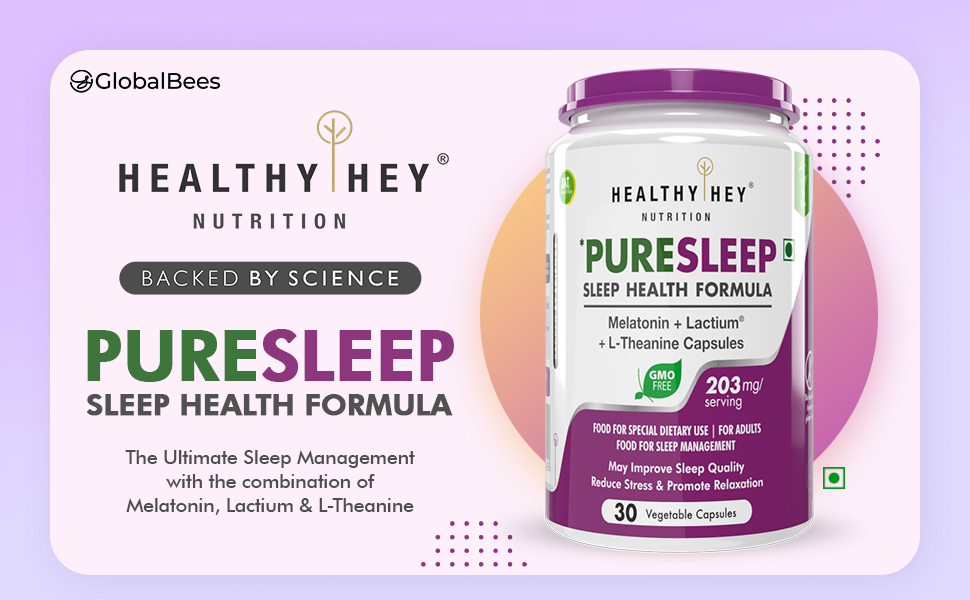 HealthyHey Nutrition #1 Sleep Supplement | Sleep Better, Sleep Longer, Reduces Anxiety & Stress | Non-Habit Forming | 30 Vegetable Capsules | Formula with Melatonin, Lactium & L-Theanine - Non-GMO