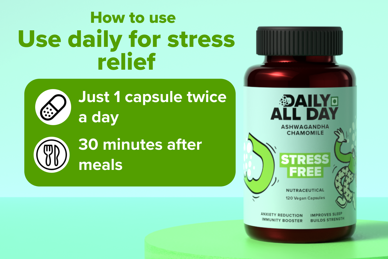 Stress Free, Ashwagandha Root, Chamomile for sleep, Green Tea, LArginine for Anxiety, Depression Relief, Stress Buster for Men and Women, adults stress relief, stress relief medicine