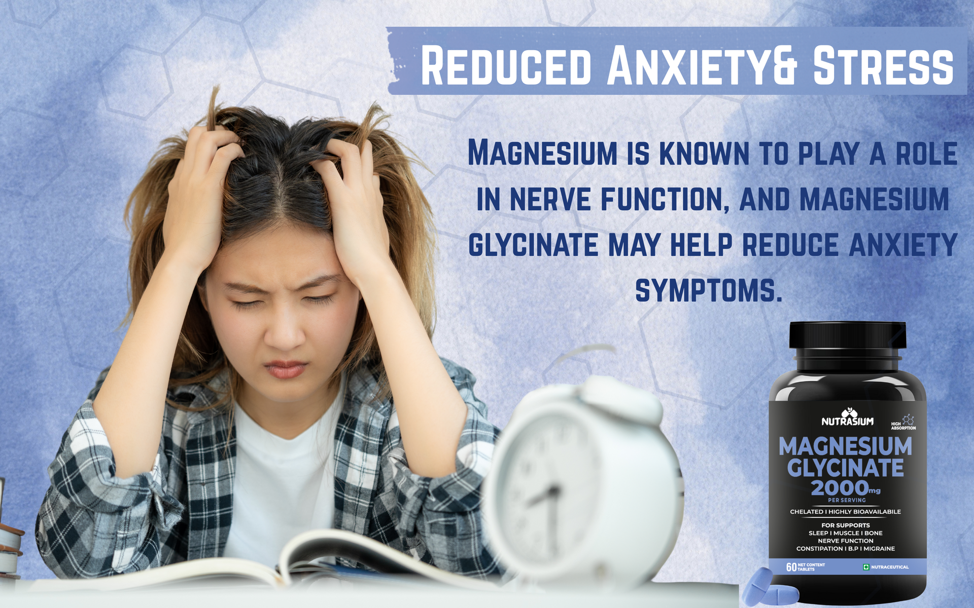 Nutrasium Magnesium glycinate 2000 mg Per Serving | Chealted & High Absorbtion | For Deep Natural Sleep, Muscle Relaxation, Supports Heart & Nerve Function | 60 Tablets
