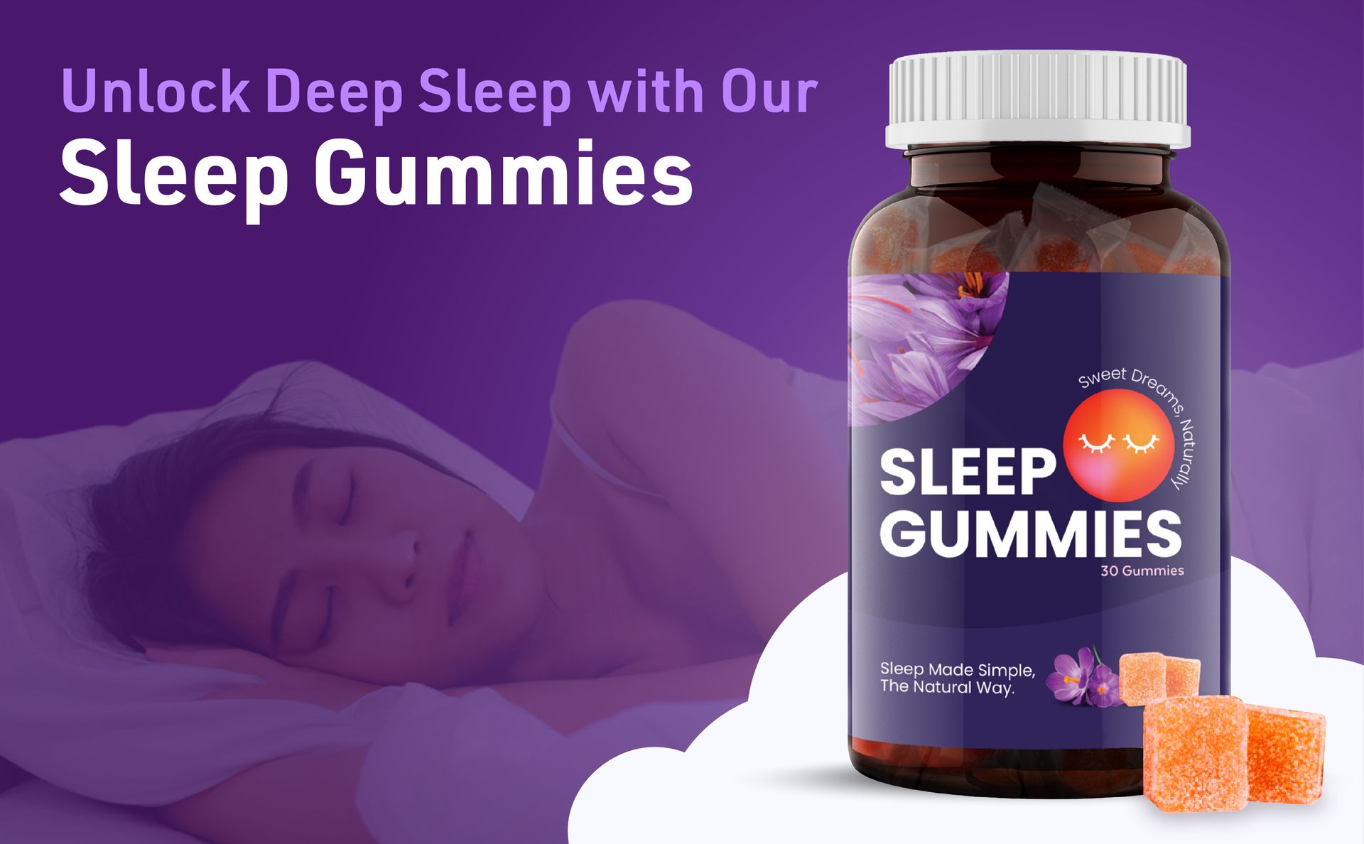 Natural Sleep Gummies - 30 Gummies for Men & Women | Award Winning Ingredient - AFFRON | Supplement for Deep Sleep and Muscle Recovery