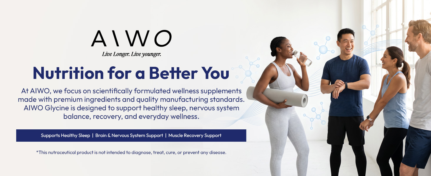 AIWO Glycine Powder 300 g | 99.9% Pure Amino Acid | Supports Nervous System & Brain Health | Promotes Relaxation, Healthy Sleep & Cognitive Balance | 60 Servings
