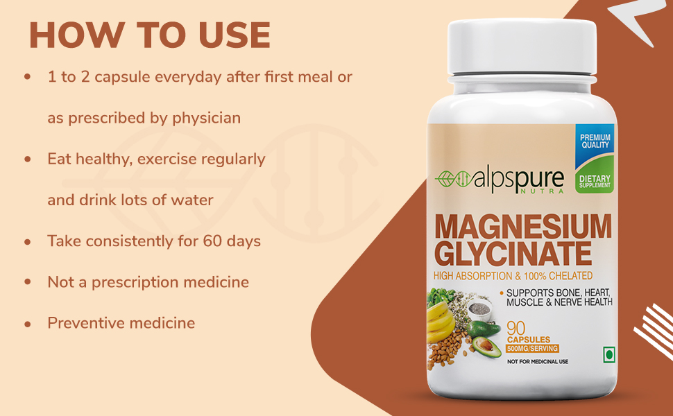 Alpspure Nutra Magnesium Glycinate | 60 Veg Capsules | High Absorption & Chelated Form | Better Sleep Quality | Improves Muscle & Nerve Function | Magnesium Supplement | Healthy Bones