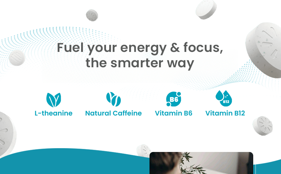 Neuro Energy & Focus Gum - Peppermint | Quick Energy Boost & Enhanced Focus | Natural Caffeine + 60 mg L-Theanine + Vitamin B6 & B12 | No Added Sugar | Aspartame Free | 30 Gums