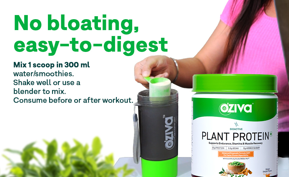 OZiva Bioactive Plant Protein Powder, 5.5g BCAA, Malabar Vanilla, 500g