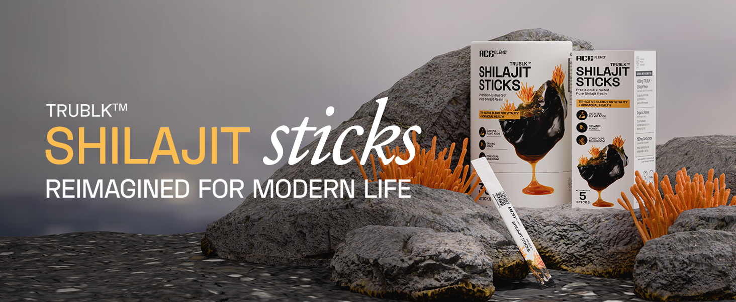 Ace Blend 400mg TRUBLK Shilajit Sticks (30 Servings) | 120mg Cordyceps Mushroom & Organic Honey | Over 75% Fulvic Acid & 80+ Trace Minerals | For Strength & Performance | High Absorption | Men & Women