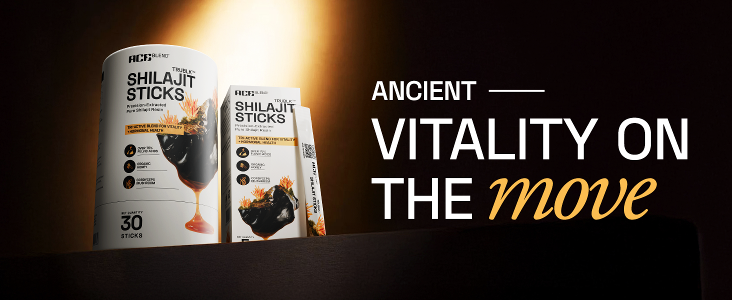 Ace Blend 400mg TRUBLK Shilajit Sticks (30 Servings) | 120mg Cordyceps Mushroom & Organic Honey | Over 75% Fulvic Acid & 80+ Trace Minerals | For Strength & Performance | High Absorption | Men & Women