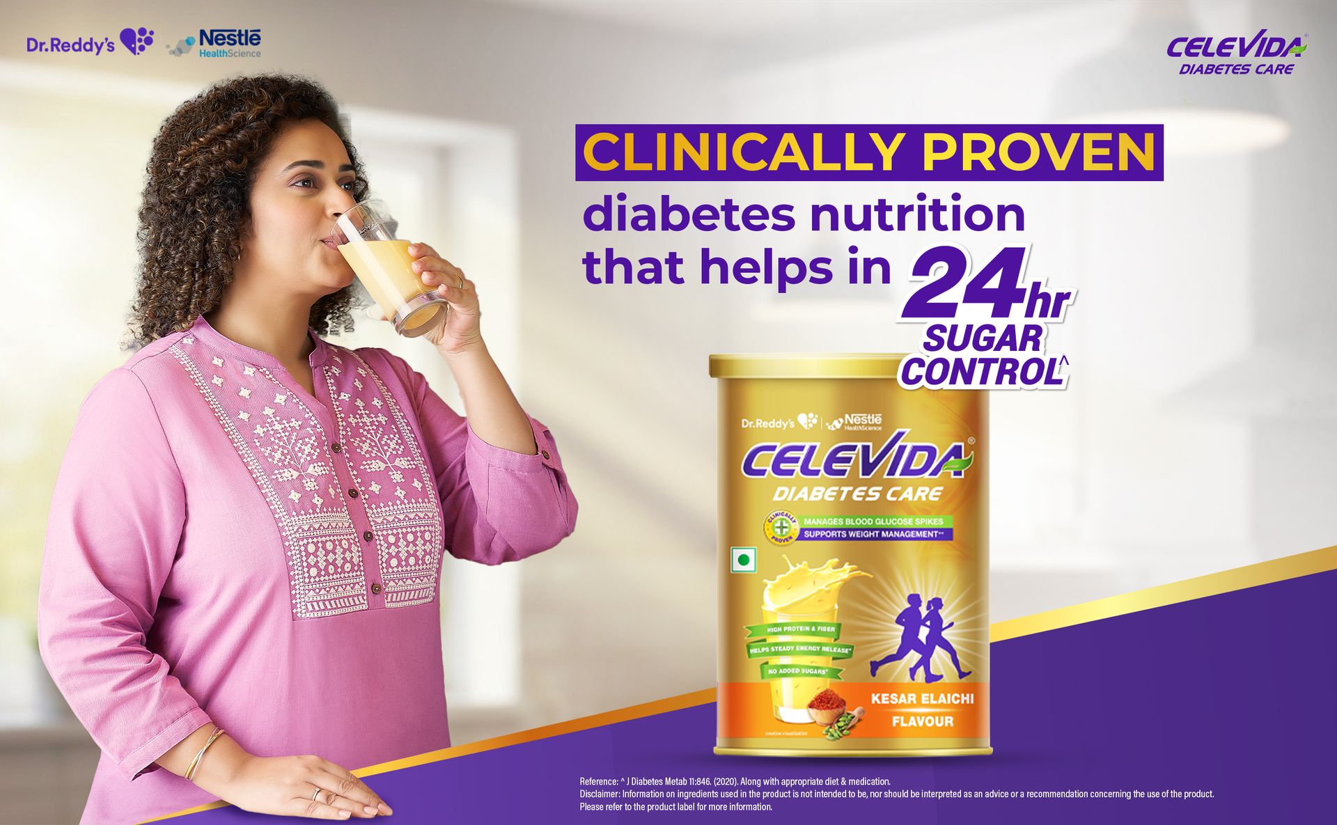 Celevida Diabetes Nutrition I Clinically proven I Helps in 24-Hr Sugar Control I Kesar Elaichi Flavor 400g Powder I Plant based protein & Dual blend high fiber I No Added sugar I By Dr. Reddy’s Nestle Health Science I Tin pack