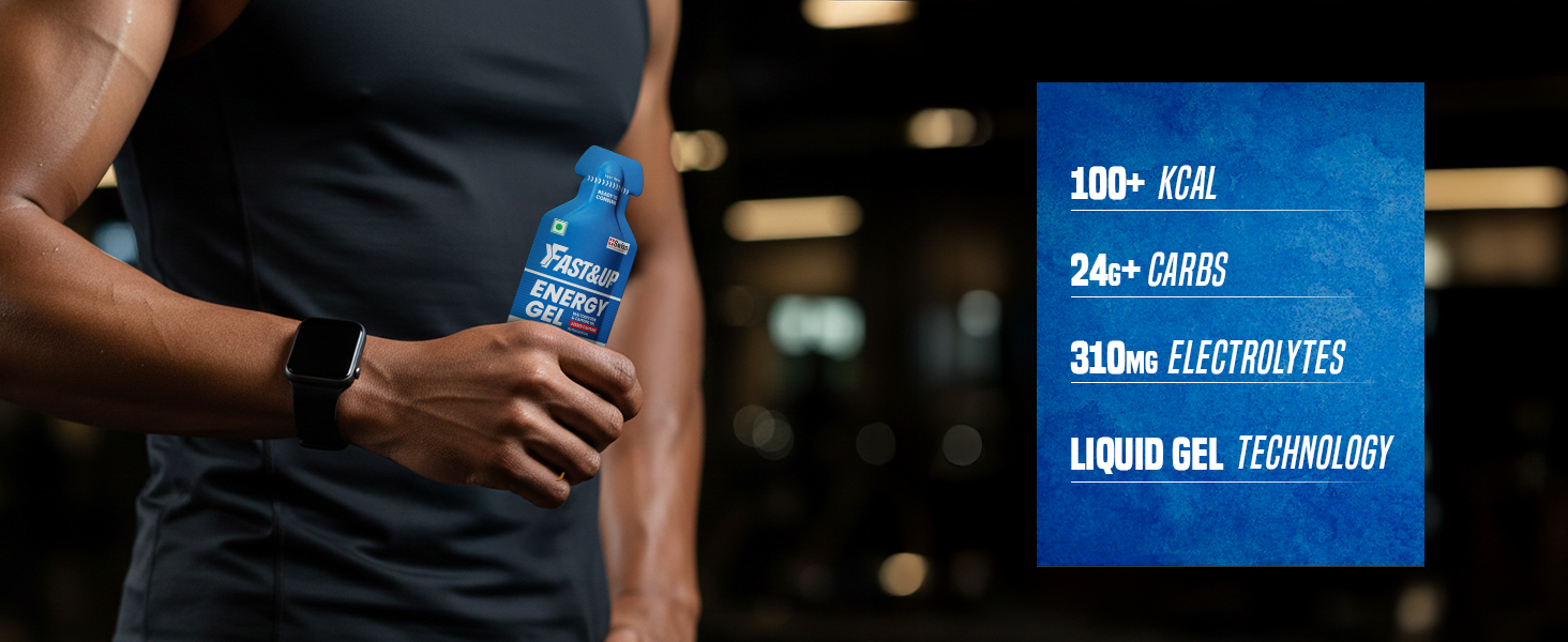 Fast&Up Energy Gel - Mixed Berry Flavour (Caffeinated) - Pack of 6 Gel Sachets, 39g per Sachet - for Instant Energy Boost, Improved Endurance and Performance