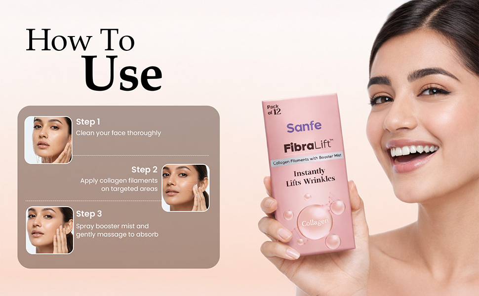 Sanfe FibraLift Collagen Fibres with Booster Mist | 12 Threads + 50 ml | Bovine Protein Face Treatment | Anti Aging Facial Care | Wrinkle Focused Routine | Skin Smoothing