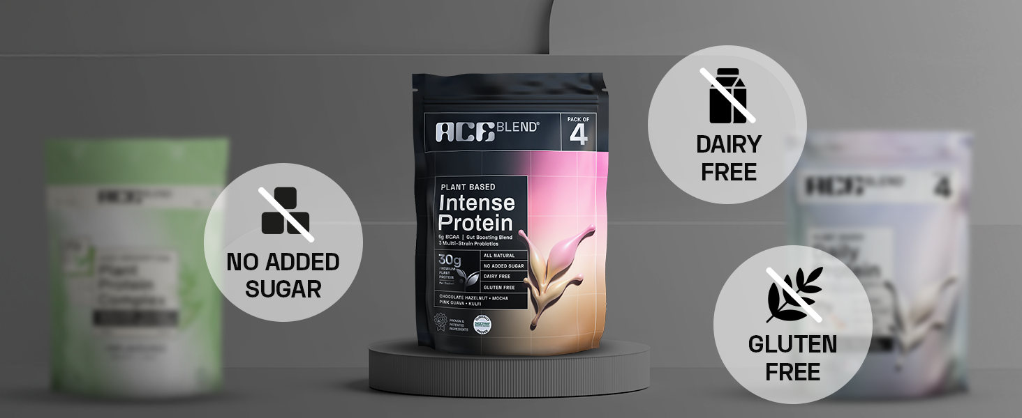 Ace Blend Intense 30g Plant Protein | Supports Muscle Growth & Recovery | Reduces Post-Workout Fatigue | 6g BCAA Amino Profile | Easy to Digest | For Men & Women | Mocha (5 Servings, 215g)