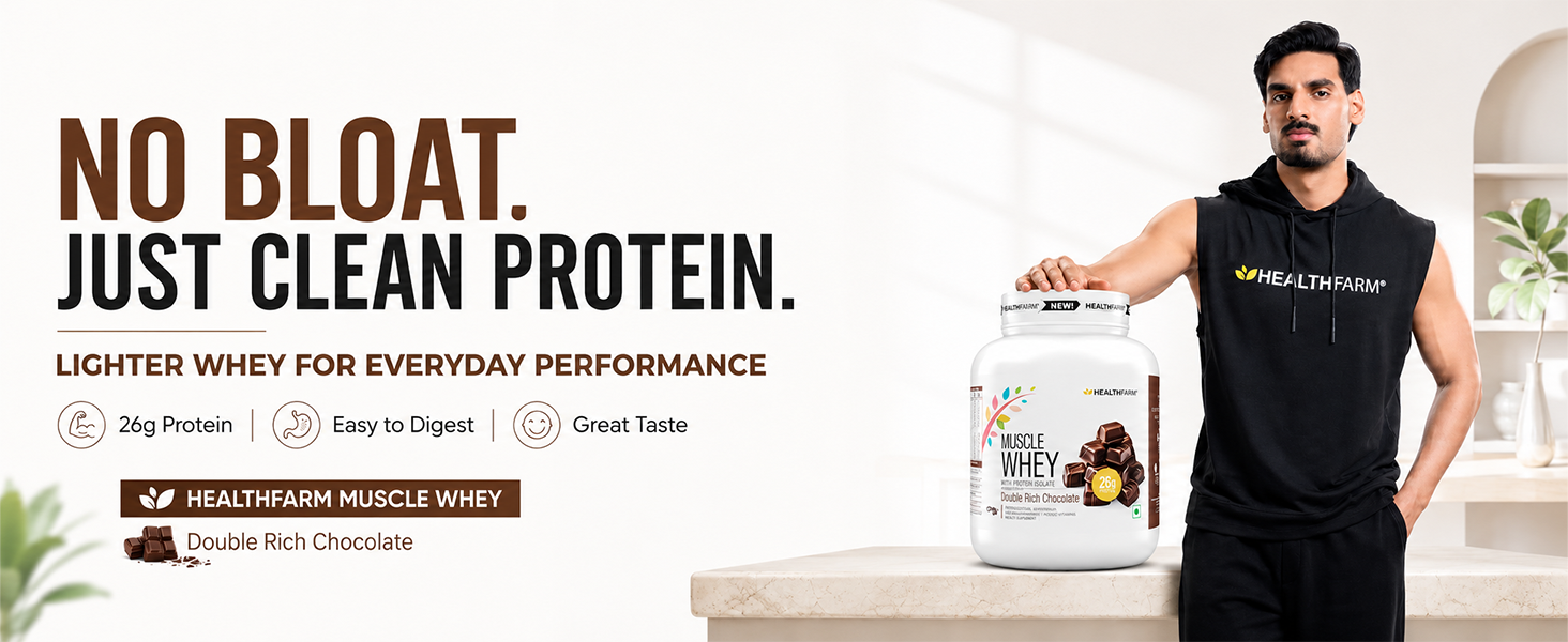 Healthfarm Muscle Whey Protein Powder | High Protein Supplement | 26g Protein Per Serving | Supports Lean Muscle, Recovery & Performance | Strawberry Caramel | 1kg