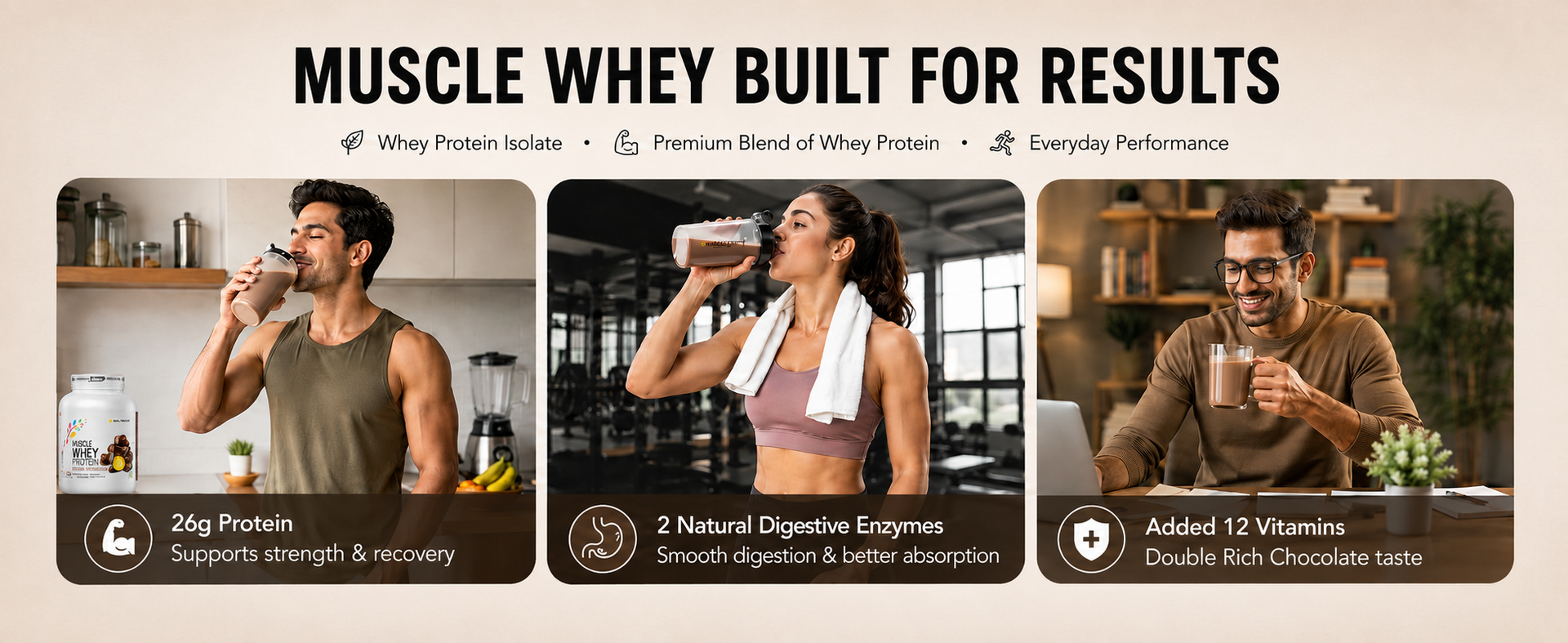 Healthfarm Muscle Whey Protein Powder | High Protein Supplement | 26g Protein Per Serving | Supports Lean Muscle, Recovery & Performance | Strawberry Caramel | 1kg