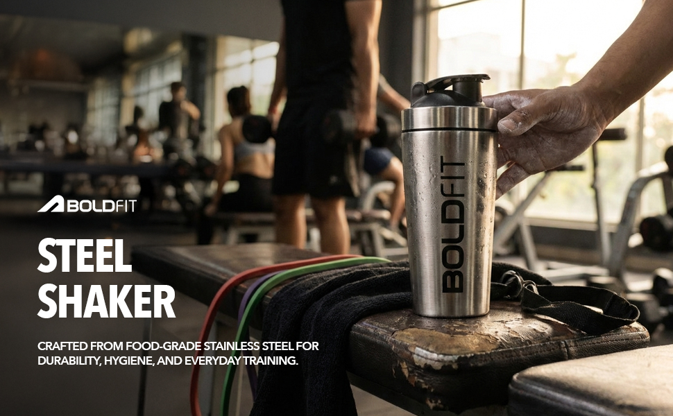Boldfit Stainless Steel Gym Shaker Bottle Shaker Bottles for Protein Shake 100% Leakproof Guarantee Protein Shaker Sipper Bottle Pre Workout Steel Shaker With Measurement 700 ml
