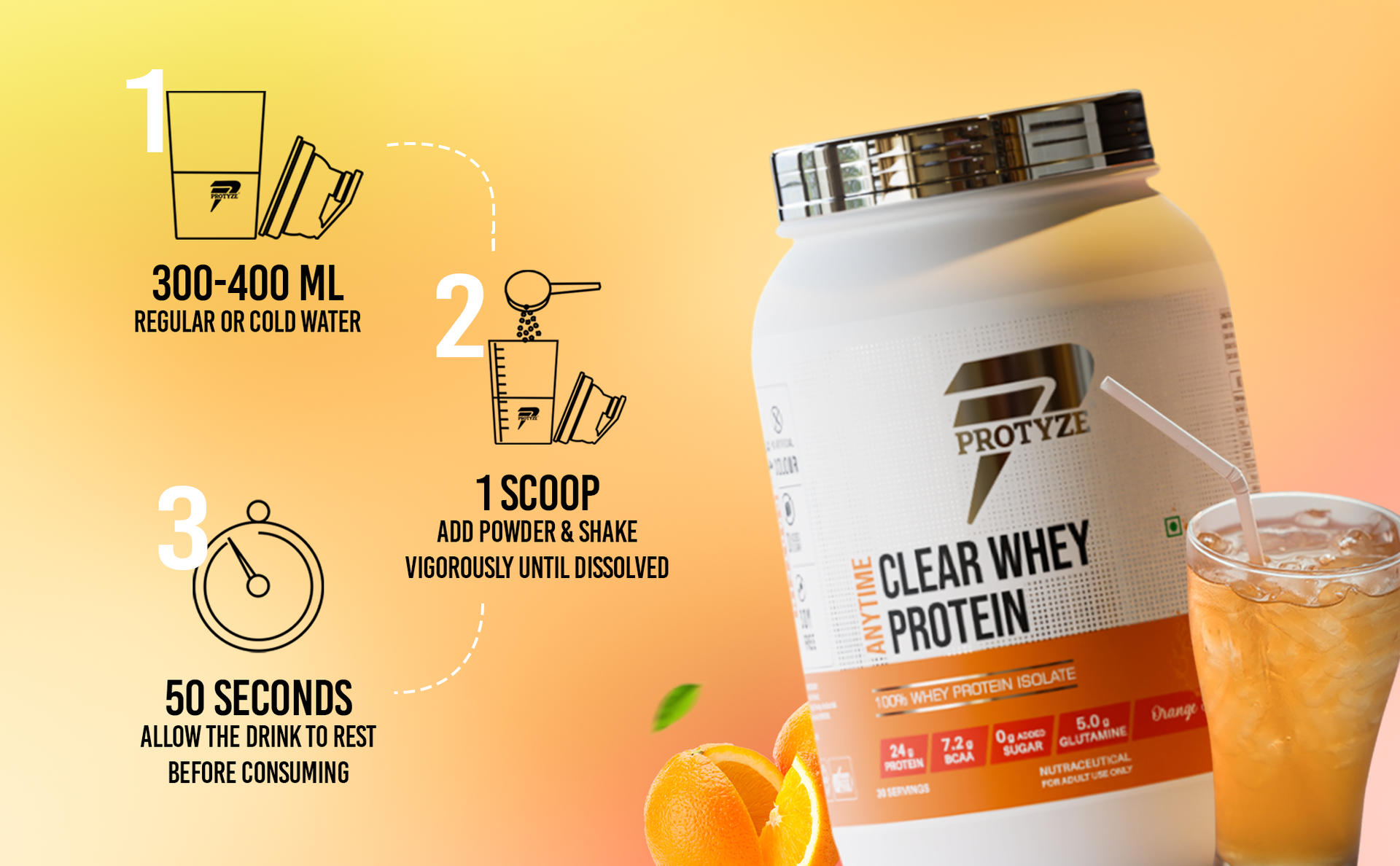 Protyze Anytime Clear Whey Protein Isolate | 24g Protein Per Scoop | Nimbu Pani, 15 Servings | ISO & HACCP Certified | Lean Muscle Growth, Easy Digestion & Refreshing