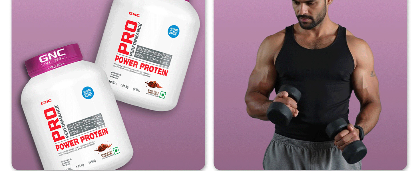 GNC Pro Performance Power Protein | 2 lbs/907 Grams | 6 In One Stack | 1500 Mg Creatine| Zero Added Sugar| 2744 MG BCAA | Informed Choice Certified | 30g Protein | 2.2g L-Glutamine | Energy Features Enzymes For Better Digestion | Double Rich Chocolate| Formulated In USA