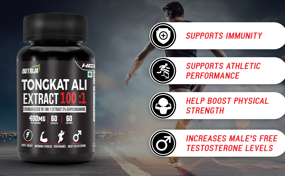 NutriJa Longjack 100:1 Extract 400mg Capsules | Standardized to 100:1 with active 1% Eurycomanone (60 Capsules)