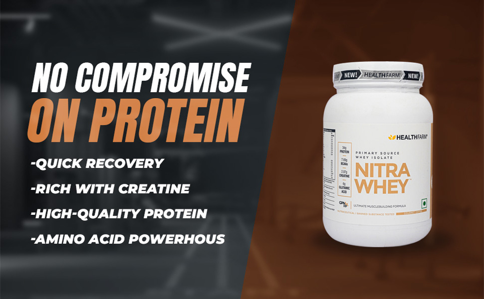 Healthfarm Nitra Whey Protein | 34g Protein Per Serving & 3g Added Creatine | Blend of Isolate & Concentrate Protein (Belgian Chocolate, 2kg)