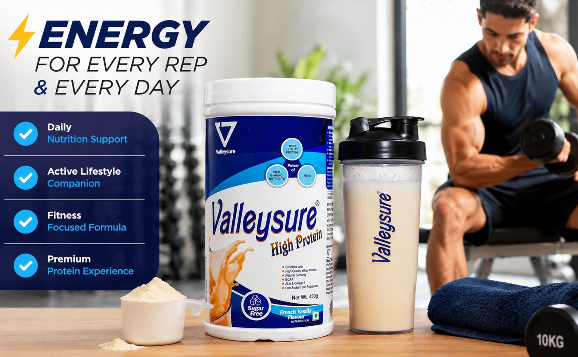 High Protein Powder– 400g | Whey Protein Supplement | Helps for Muscle Recovery, Energy & Fitness (Vanilla)
